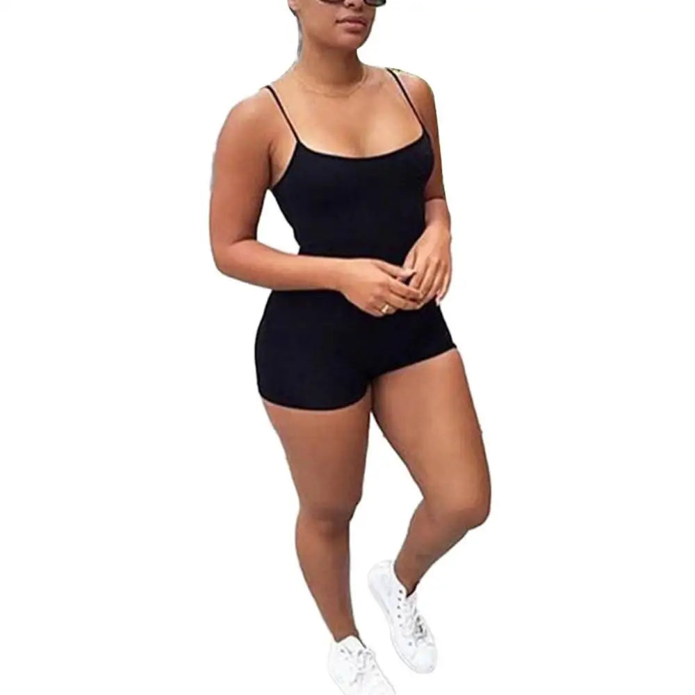 Jumpsuit Shorts Spaghetti Strap Sleeveless Bodysuit Bodycon Sports - MERGE.DAY.1.FREESTYLE
