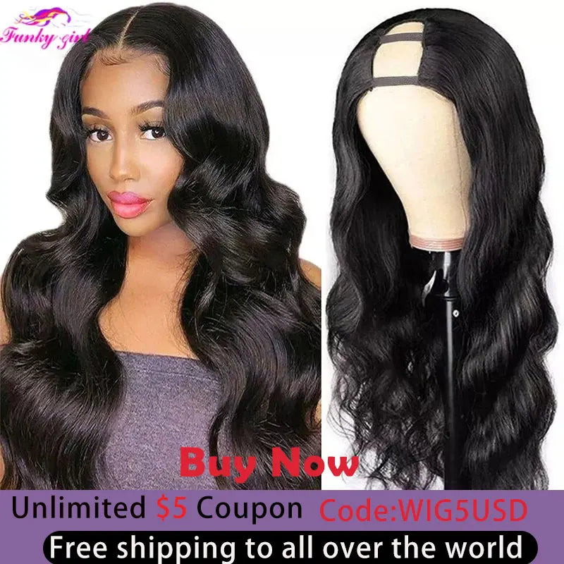 Body Wave U Part Wigs 100% Human Hair Brazilian Wavy Virgin Hair Wigs For Women Remy Hair Human Hair Wigs 180% Density Cheap Wig - MERGE.DAY.1.FREESTYLE