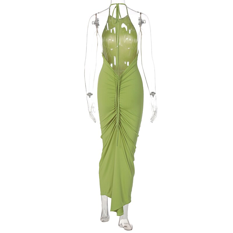 Halter Bandage Sleeveless Backless Shirring Draped Maxi Dress Sexy Streetwear - MERGE.DAY.1.FREESTYLE
