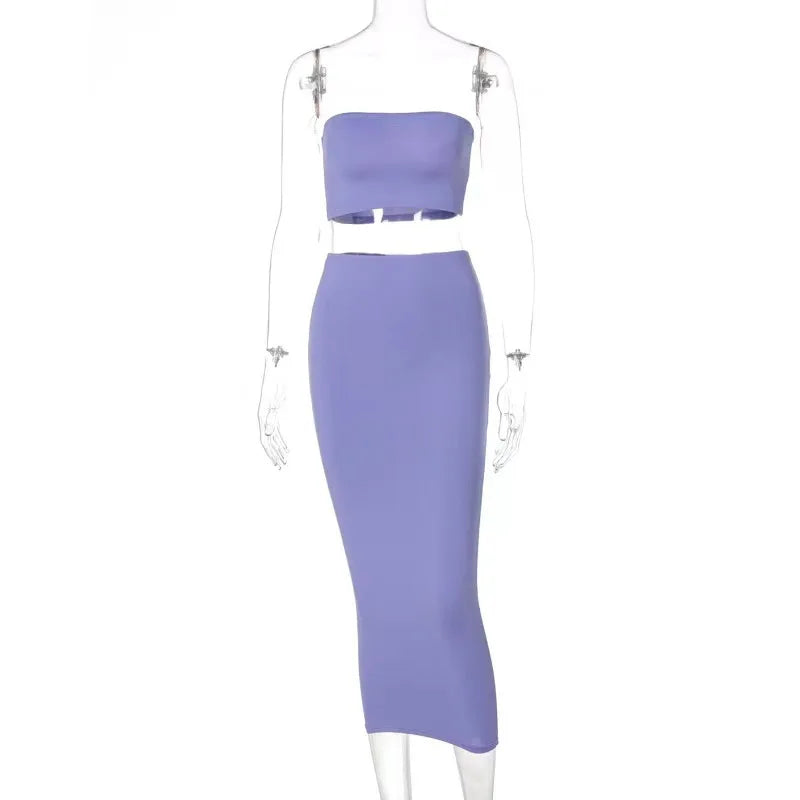 Long Skirt Sets Strapless Tube Top Bodycon Two Piece Outfit Summer Clothing - MERGE.DAY.1.FREESTYLE