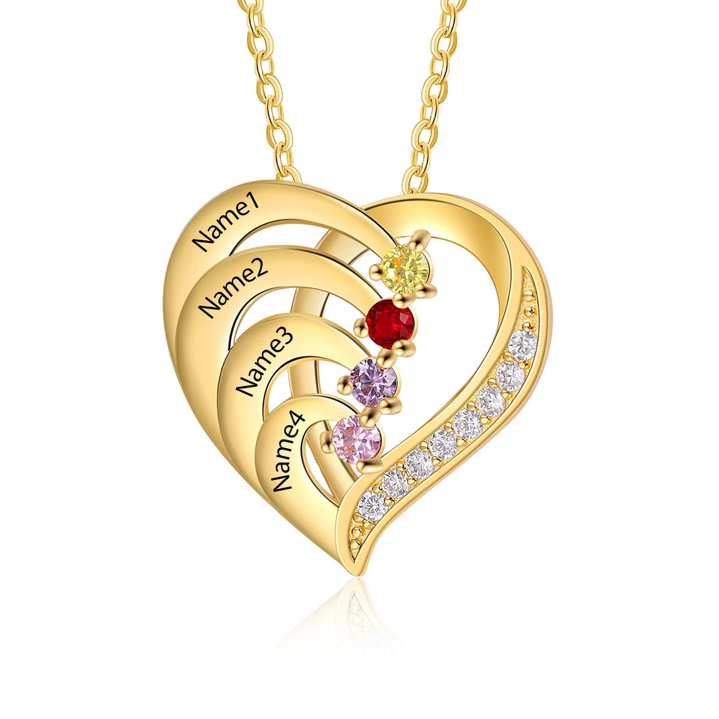 Family Name Heart Necklaces for Women Birthstone Engraving Necklace - MERGE.DAY.1.FREESTYLE