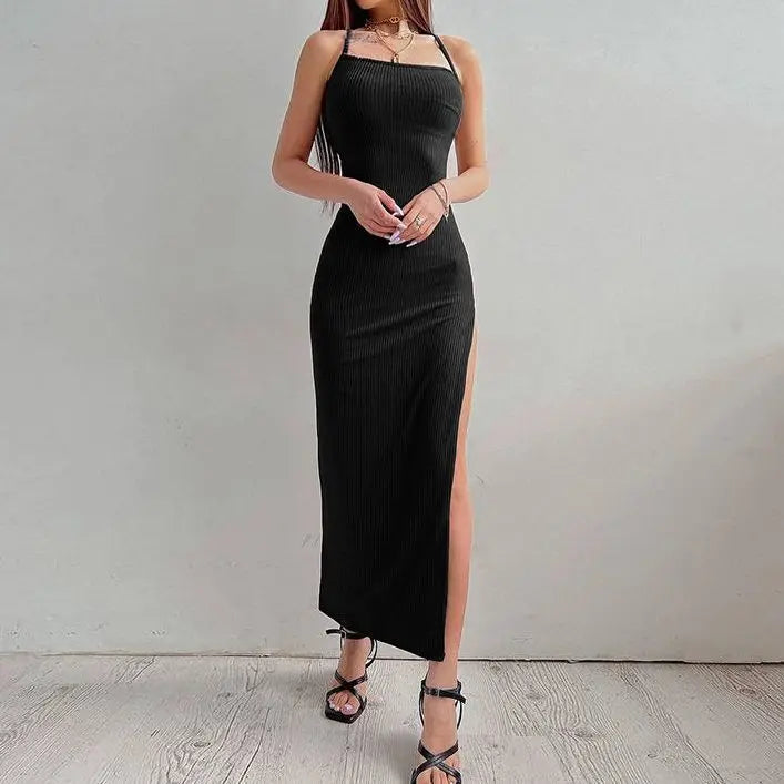 Backless Bandage Bodycon Halter Neck Split Party Dresses - MERGE.DAY.1.FREESTYLE