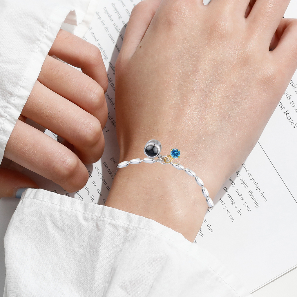 Customized birthstone and photo Circle Photo Bracelet Projection Bracelets - MERGE.DAY.1.FREESTYLE