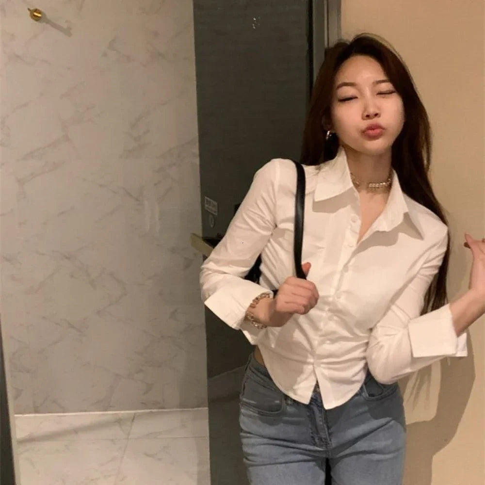 Shirts Women Folds Slim Fit Crop Tops Daily Design - MERGE.DAY.1.FREESTYLE