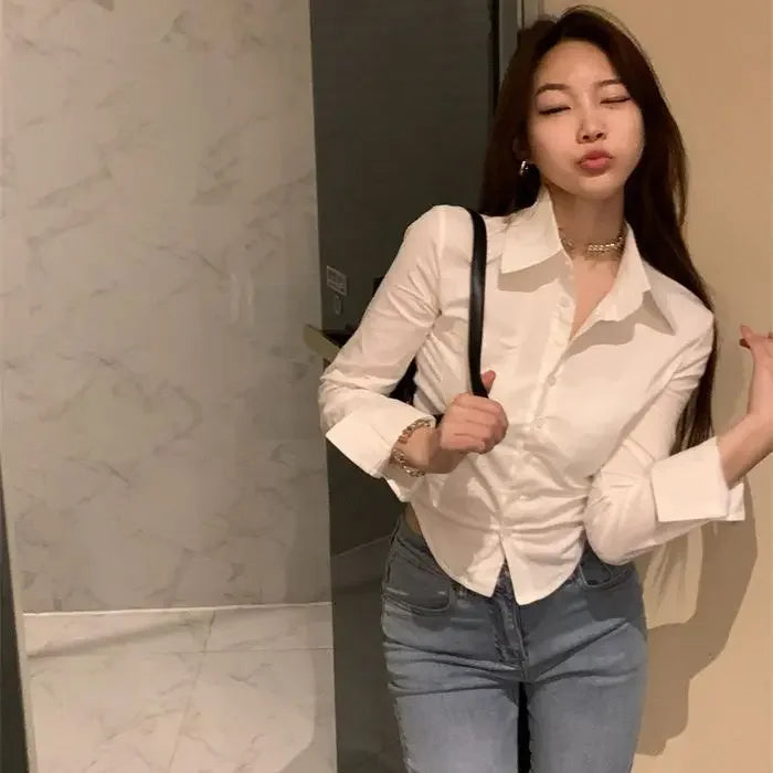 Shirts Women Folds Slim Fit Crop Tops Daily Design - MERGE.DAY.1.FREESTYLE