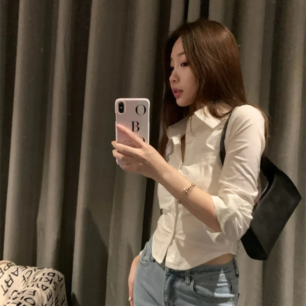 Shirts Women Folds Slim Fit Crop Tops Daily Design - MERGE.DAY.1.FREESTYLE