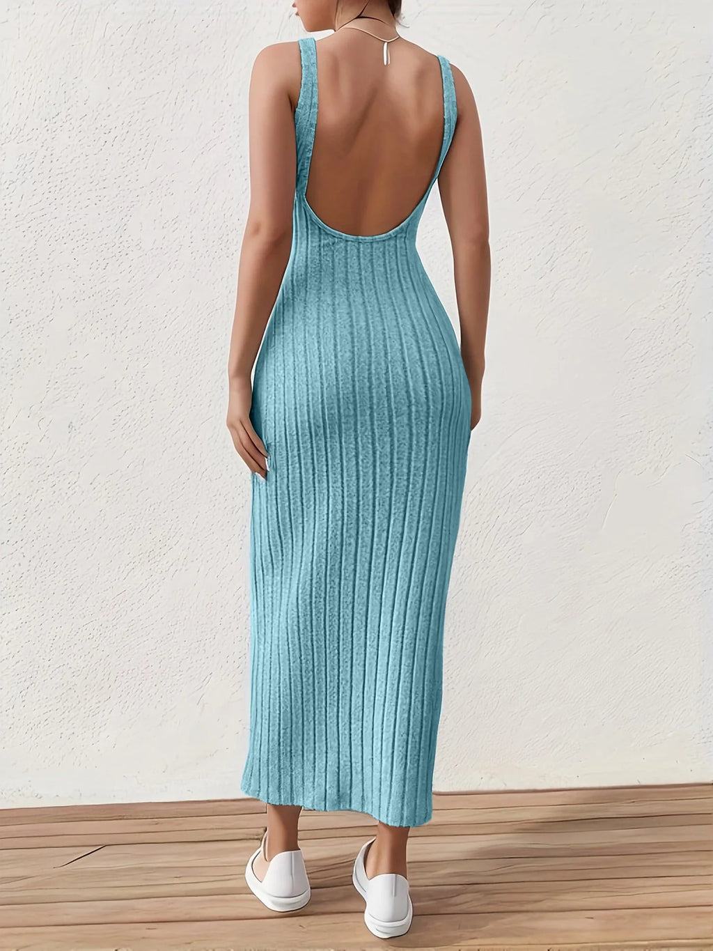 Summer Solid Backless Tank mid-length knitted sleeveless dress - MERGE.DAY.1.FREESTYLE