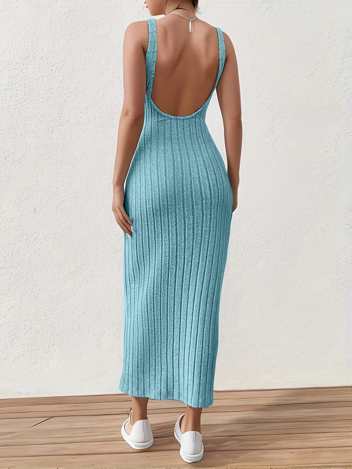 Summer Solid Backless Tank mid-length knitted sleeveless dress - MERGE.DAY.1.FREESTYLE
