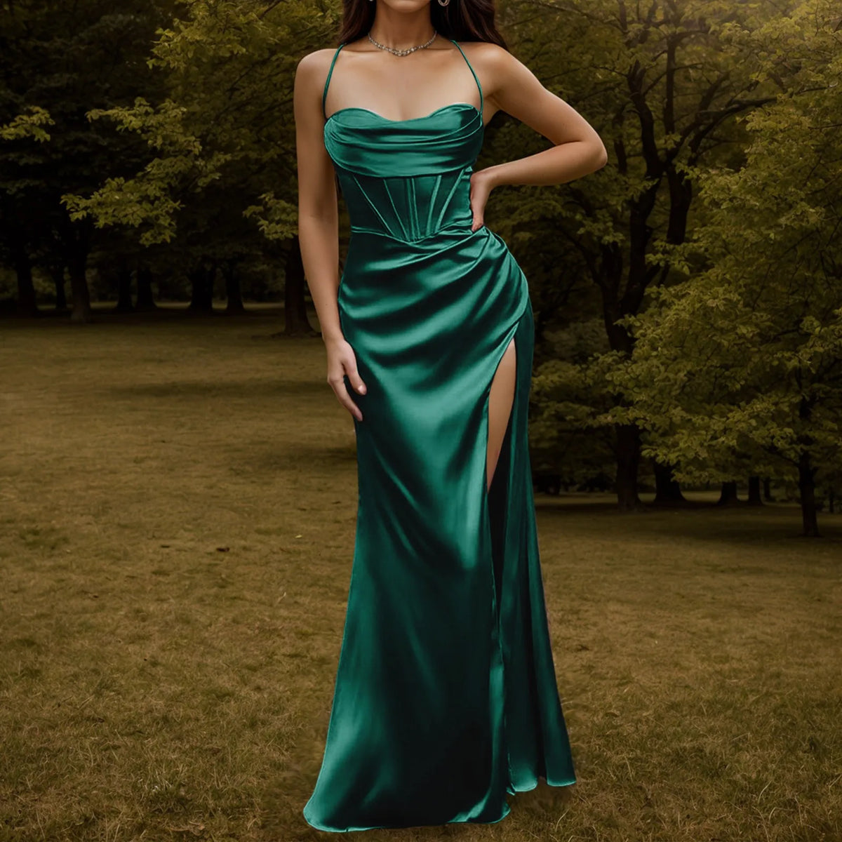Spaghetti Strap Satin Corset Fishbone Push Up Bodycon Party Long Dress - MERGE.DAY.1.FREESTYLE
