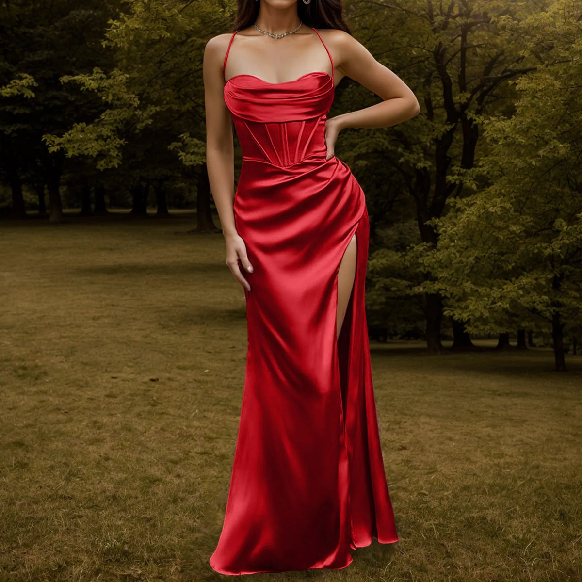 Spaghetti Strap Satin Corset Fishbone Push Up Bodycon Party Long Dress - MERGE.DAY.1.FREESTYLE