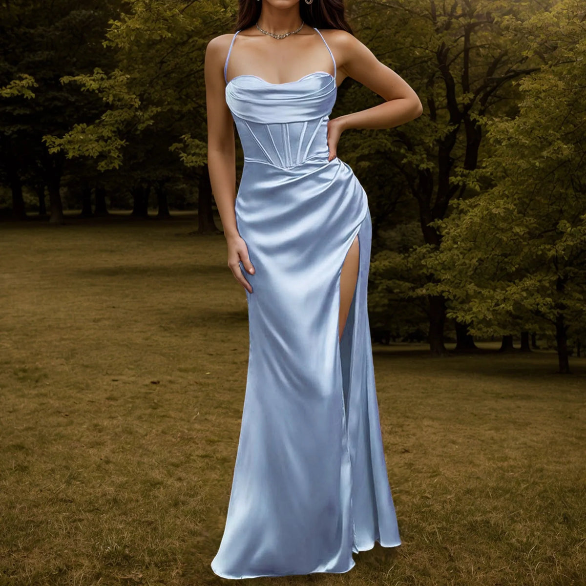 Spaghetti Strap Satin Corset Fishbone Push Up Bodycon Party Long Dress - MERGE.DAY.1.FREESTYLE