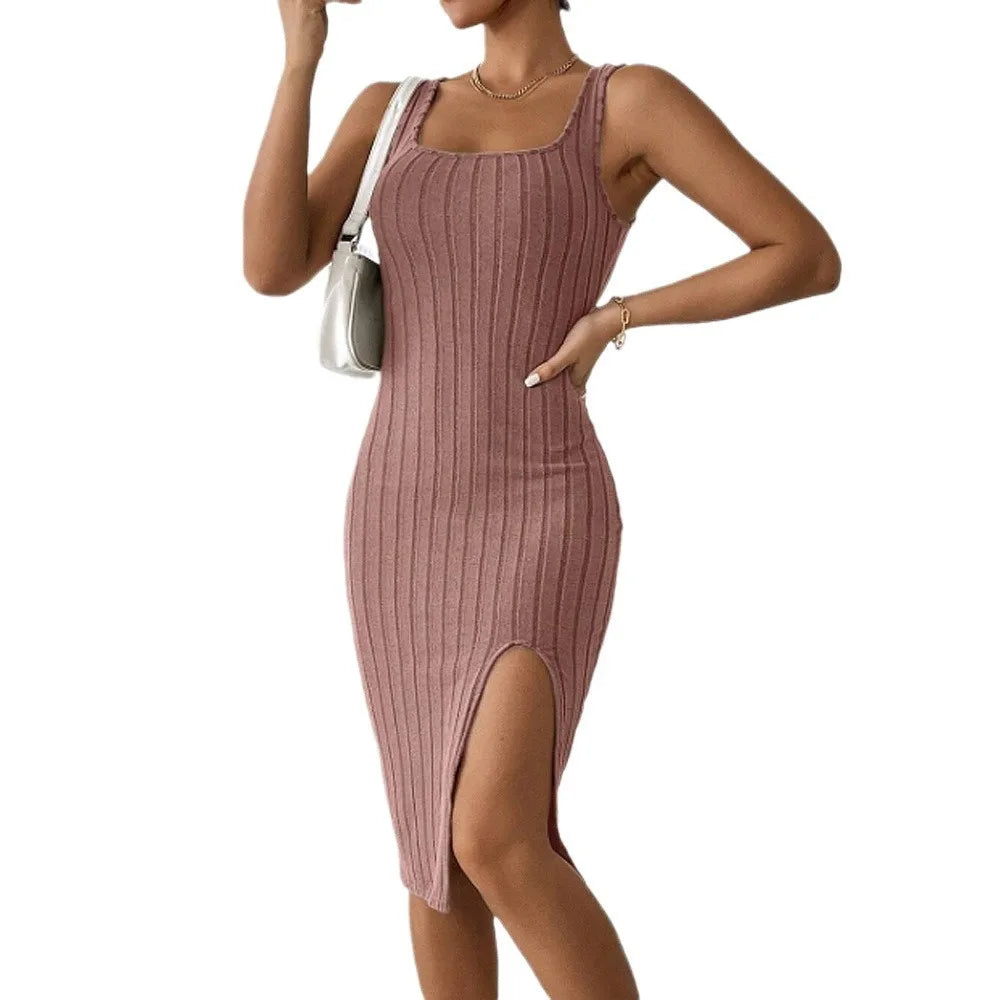 slit dress solid color sling slim dress - MERGE.DAY.1.FREESTYLE