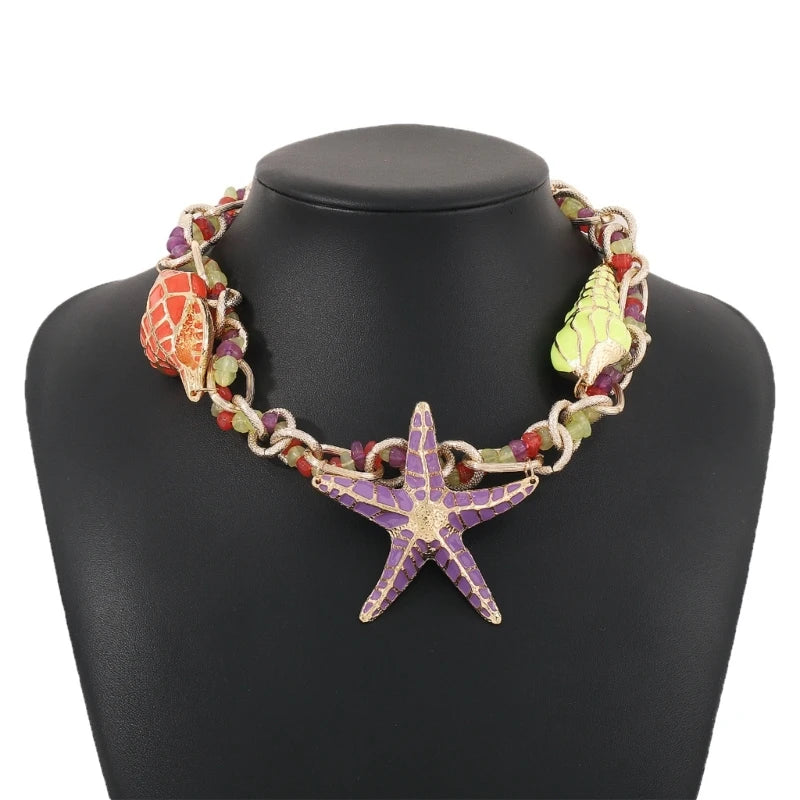 Starfish Shell Charm Choker Necklace - MERGE.DAY.1.FREESTYLE