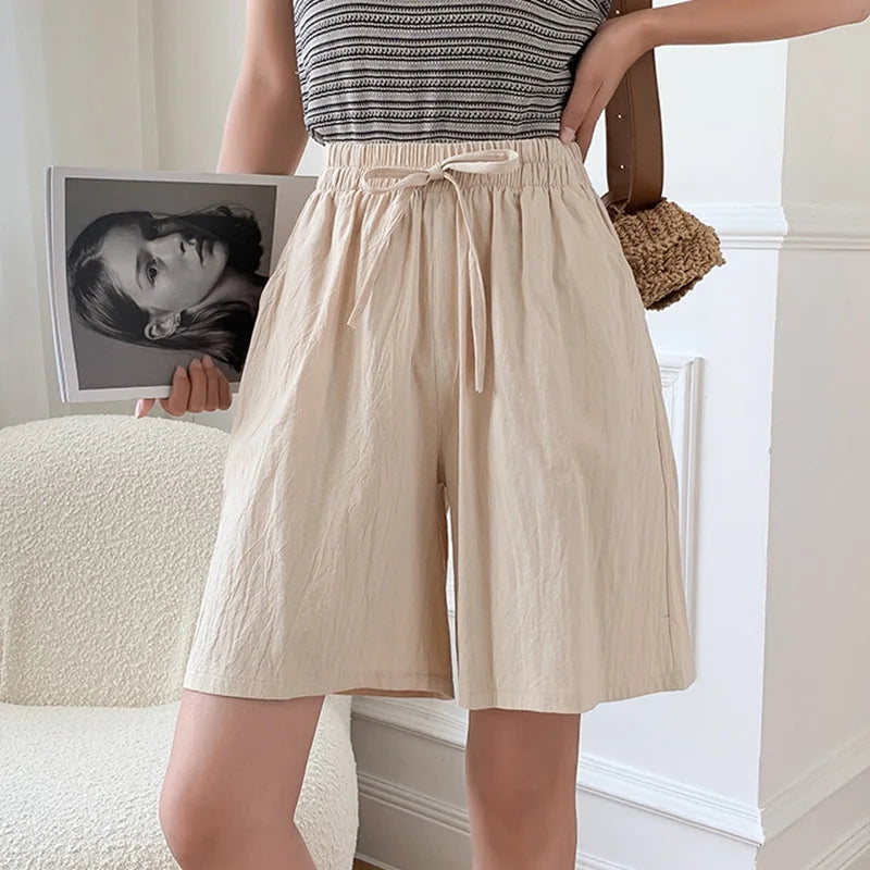 Summer Cotton Linen Loose Women's Shorts Casual Straight Short Pants Harajuku - MERGE.DAY.1.FREESTYLE