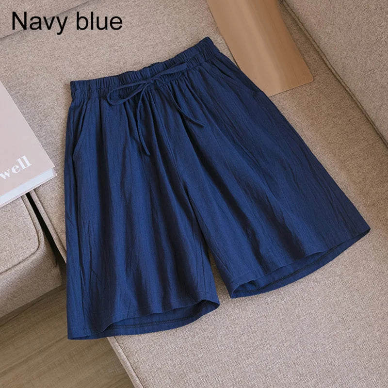 Summer Cotton Linen Loose Women's Shorts Casual Straight Short Pants Harajuku - MERGE.DAY.1.FREESTYLE