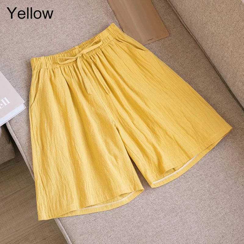 Summer Cotton Linen Loose Women's Shorts Casual Straight Short Pants Harajuku - MERGE.DAY.1.FREESTYLE