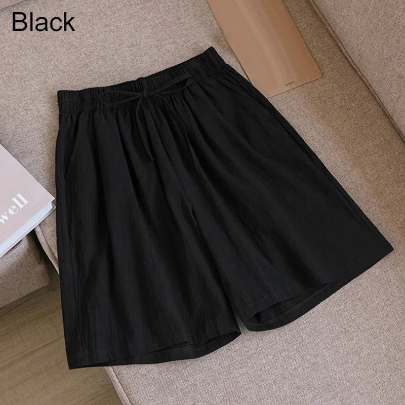 Summer Cotton Linen Loose Women's Shorts Casual Straight Short Pants Harajuku - MERGE.DAY.1.FREESTYLE