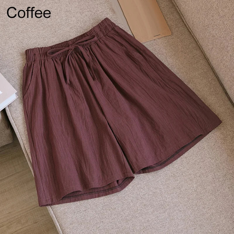 Summer Cotton Linen Loose Women's Shorts Casual Straight Short Pants Harajuku - MERGE.DAY.1.FREESTYLE