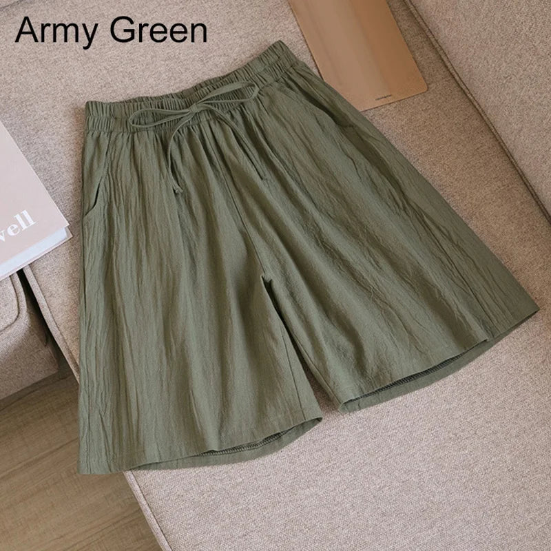 Summer Cotton Linen Loose Women's Shorts Casual Straight Short Pants Harajuku - MERGE.DAY.1.FREESTYLE