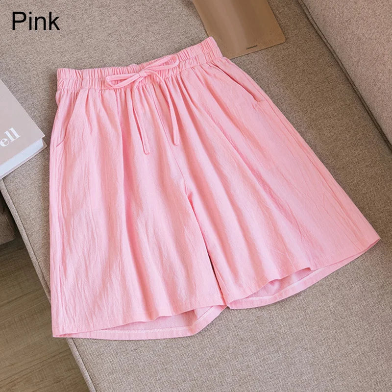 Summer Cotton Linen Loose Women's Shorts Casual Straight Short Pants Harajuku - MERGE.DAY.1.FREESTYLE