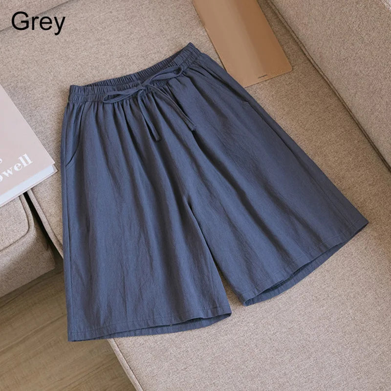 Summer Cotton Linen Loose Women's Shorts Casual Straight Short Pants Harajuku - MERGE.DAY.1.FREESTYLE