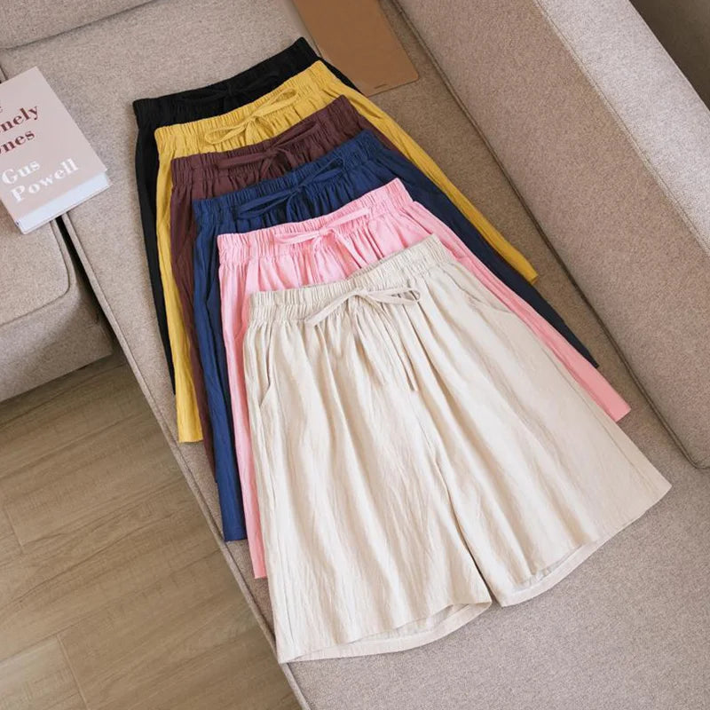 Summer Cotton Linen Loose Women's Shorts Casual Straight Short Pants Harajuku - MERGE.DAY.1.FREESTYLE
