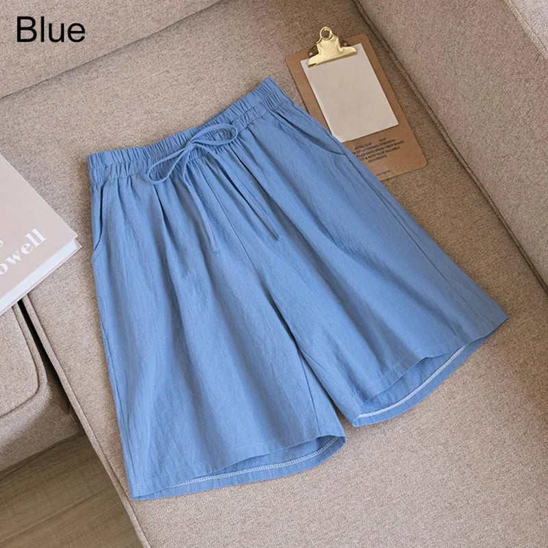 Summer Cotton Linen Loose Women's Shorts Casual Straight Short Pants Harajuku - MERGE.DAY.1.FREESTYLE