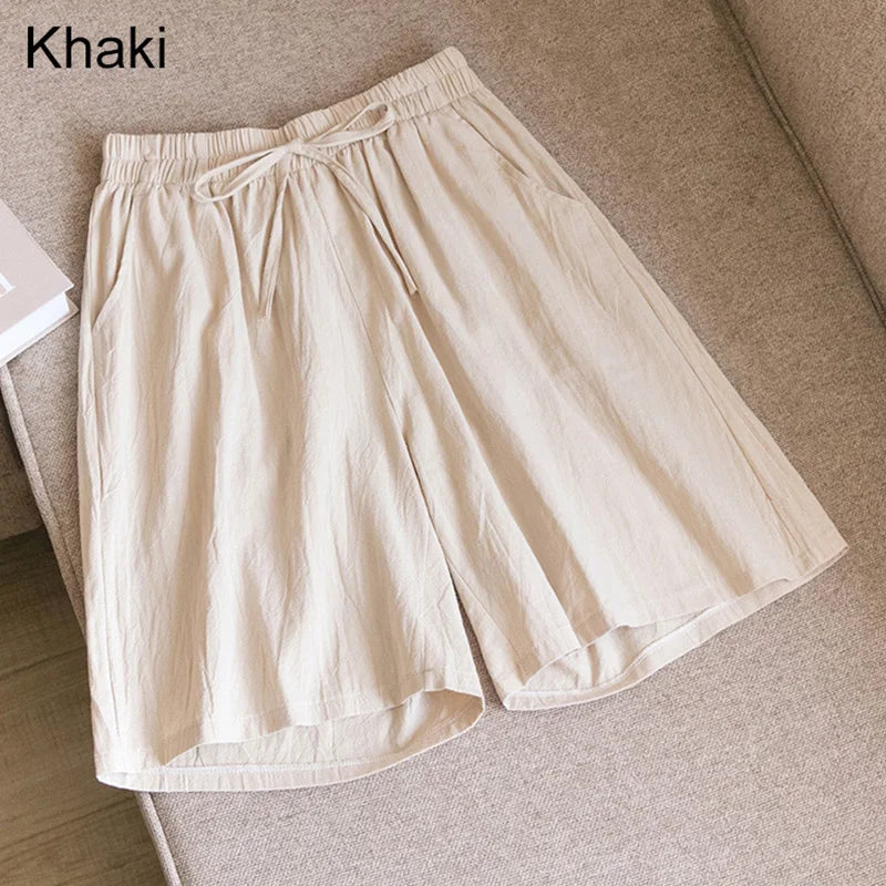 Summer Cotton Linen Loose Women's Shorts Casual Straight Short Pants Harajuku - MERGE.DAY.1.FREESTYLE