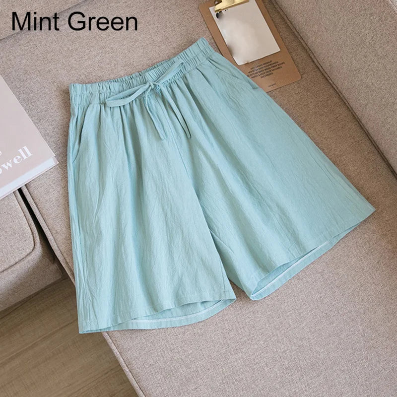 Summer Cotton Linen Loose Women's Shorts Casual Straight Short Pants Harajuku - MERGE.DAY.1.FREESTYLE