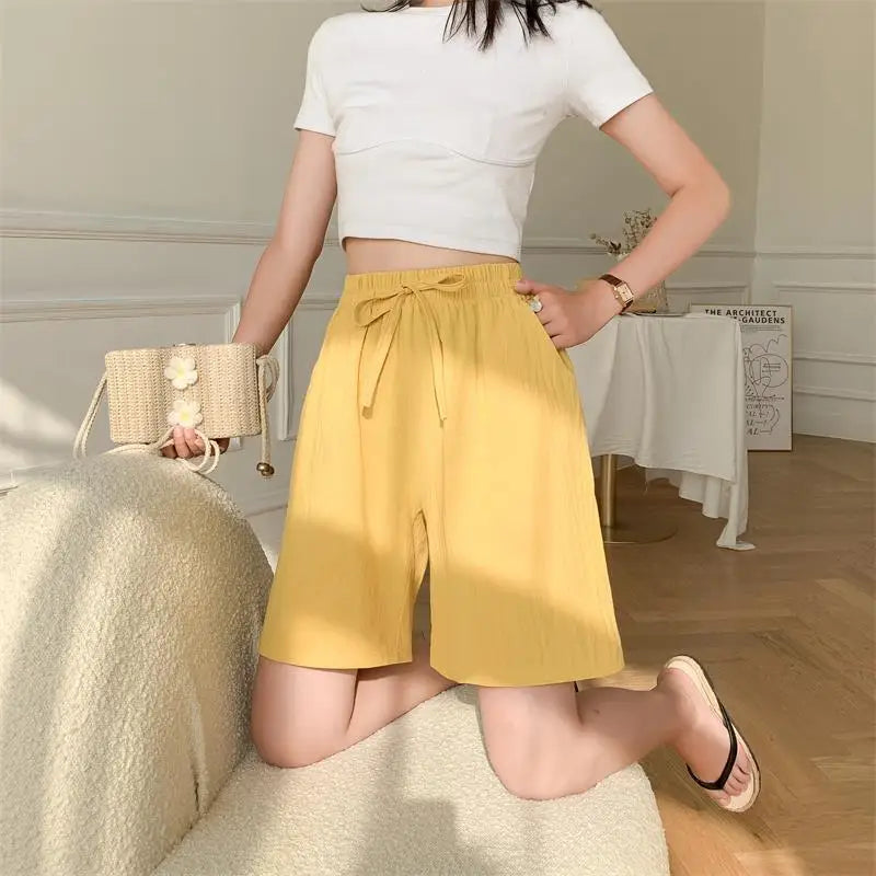 Summer Cotton Linen Loose Women's Shorts Casual Straight Short Pants Harajuku - MERGE.DAY.1.FREESTYLE