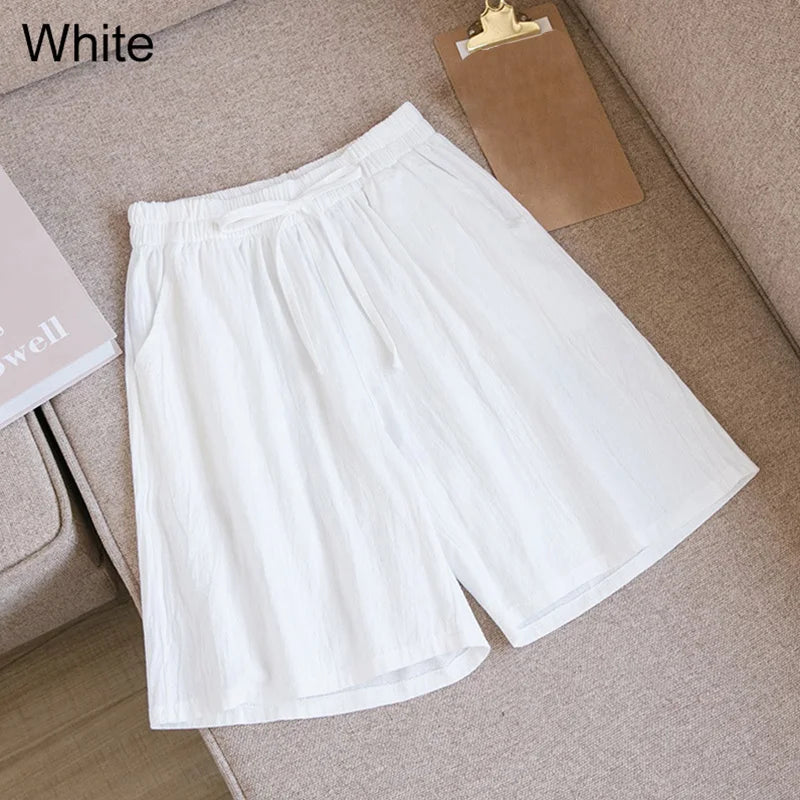 Summer Cotton Linen Loose Women's Shorts Casual Straight Short Pants Harajuku - MERGE.DAY.1.FREESTYLE