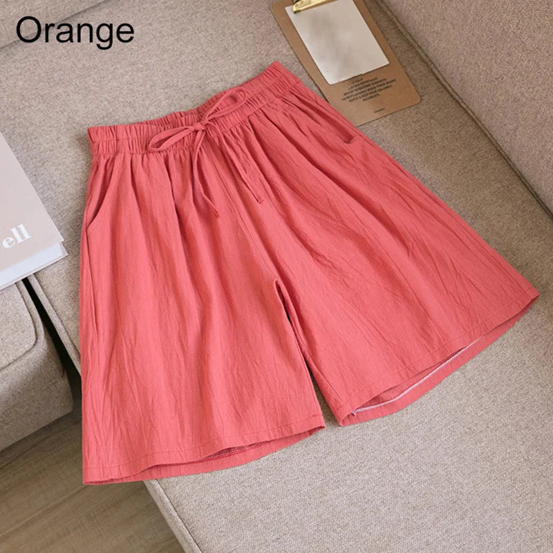 Summer Cotton Linen Loose Women's Shorts Casual Straight Short Pants Harajuku - MERGE.DAY.1.FREESTYLE