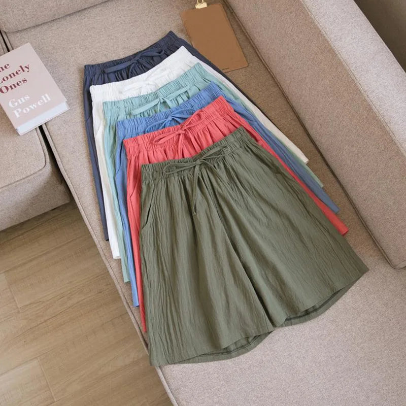 Summer Cotton Linen Loose Women's Shorts Casual Straight Short Pants Harajuku - MERGE.DAY.1.FREESTYLE