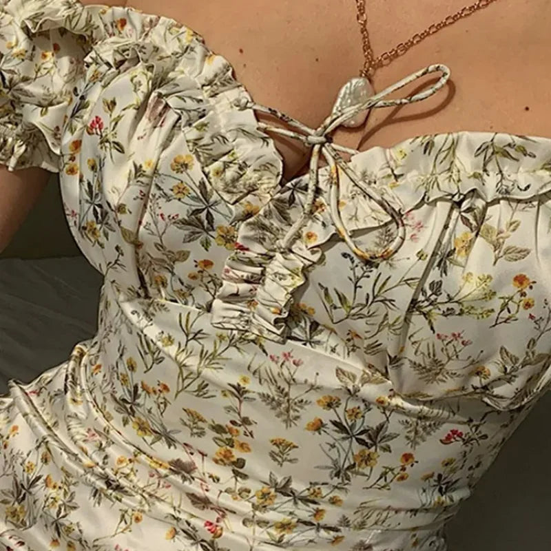 Summer Floral Off Shoulder Puff Sleeve Maxi Dress - MERGE.DAY.1.FREESTYLE