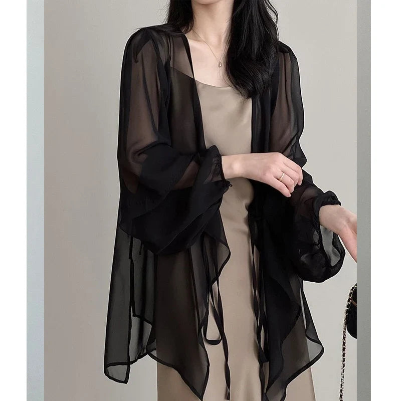 Women High Street Casual Lacing Button Cardigan Elegant All-match Top - MERGE.DAY.1.FREESTYLE