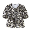 Leopard Blouse Puff Sleeve Crop Top Women's Summer Clothing - MERGE.DAY.1.FREESTYLE