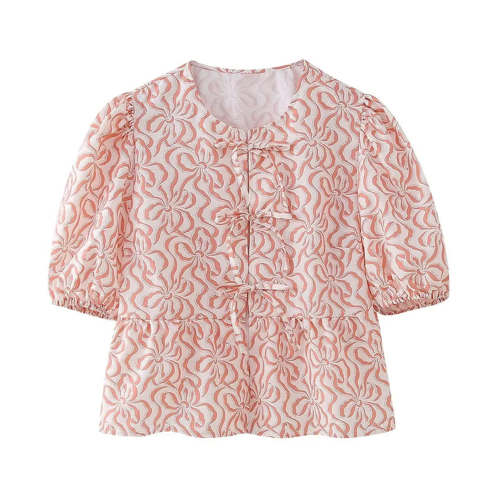 Leopard Blouse Puff Sleeve Crop Top Women's Summer Clothing - MERGE.DAY.1.FREESTYLE