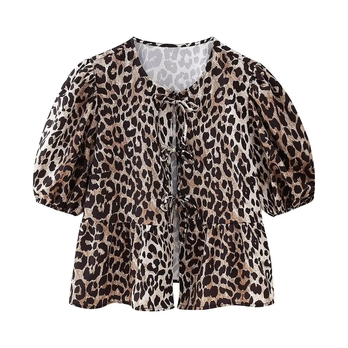 Leopard Blouse Puff Sleeve Crop Top Women's Summer Clothing - MERGE.DAY.1.FREESTYLE