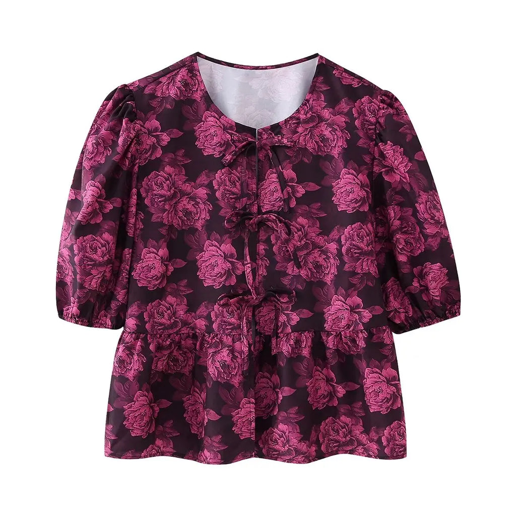 Leopard Blouse Puff Sleeve Crop Top Women's Summer Clothing - MERGE.DAY.1.FREESTYLE