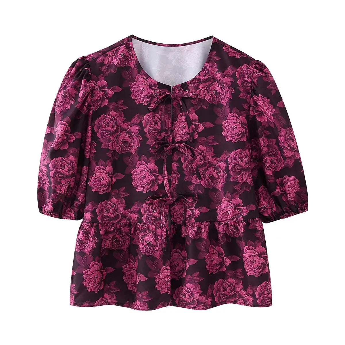 Leopard Blouse Puff Sleeve Crop Top Women's Summer Clothing - MERGE.DAY.1.FREESTYLE