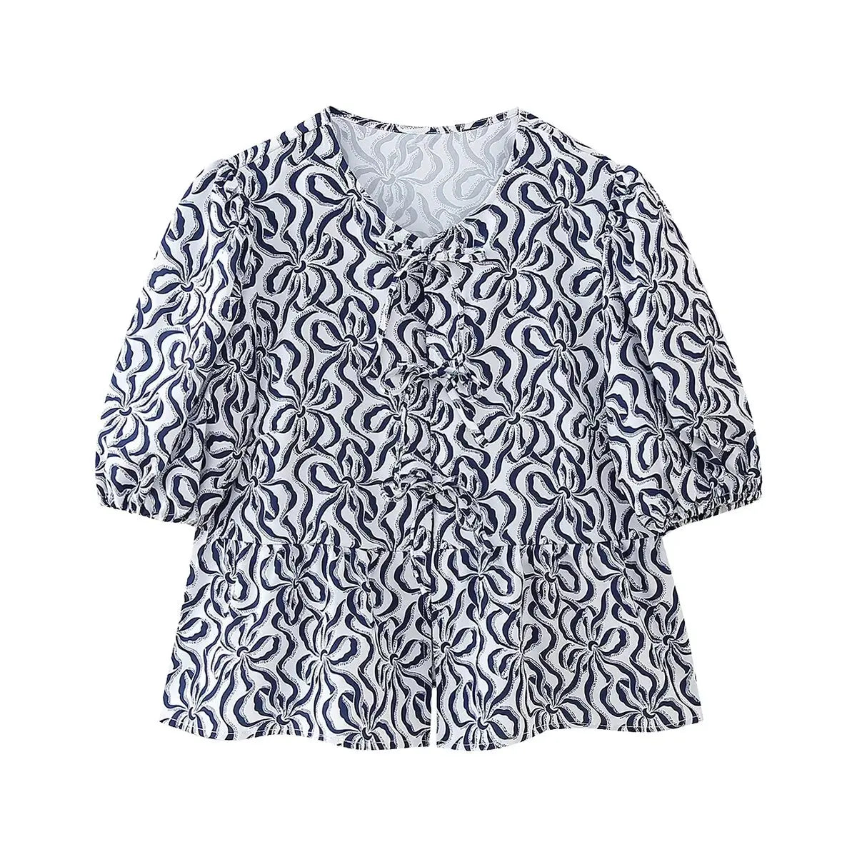 Leopard Blouse Puff Sleeve Crop Top Women's Summer Clothing - MERGE.DAY.1.FREESTYLE