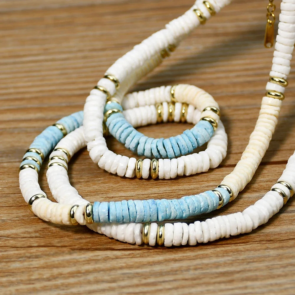 Shell Handmade Beaded Choker Surfer Necklaces - MERGE.DAY.1.FREESTYLE
