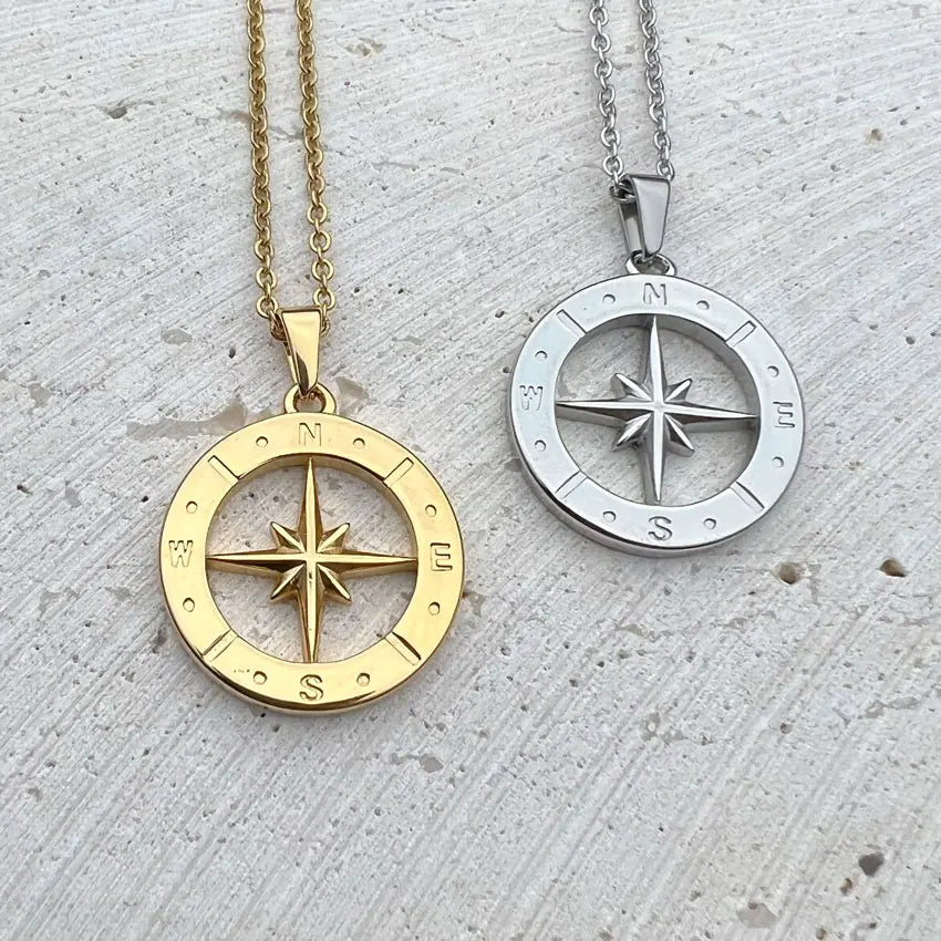 compass necklace Travel Necklace North Star Pendant Stainless - MERGE.DAY.1.FREESTYLE