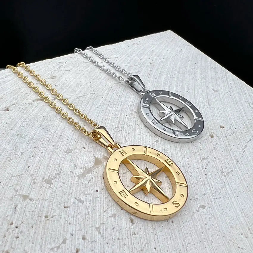 compass necklace Travel Necklace North Star Pendant Stainless - MERGE.DAY.1.FREESTYLE