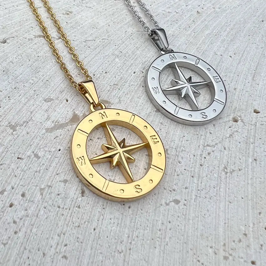 compass necklace Travel Necklace North Star Pendant Stainless - MERGE.DAY.1.FREESTYLE