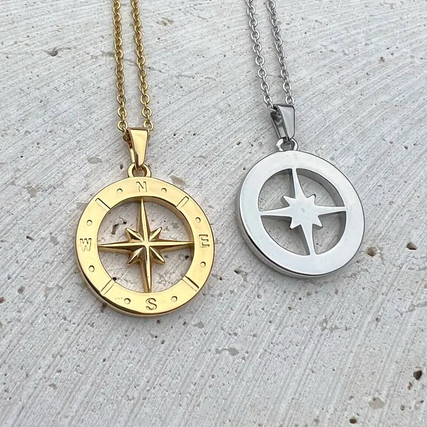 compass necklace Travel Necklace North Star Pendant Stainless - MERGE.DAY.1.FREESTYLE