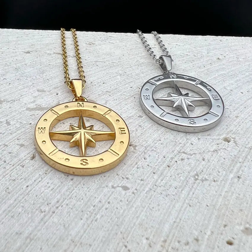 compass necklace Travel Necklace North Star Pendant Stainless - MERGE.DAY.1.FREESTYLE