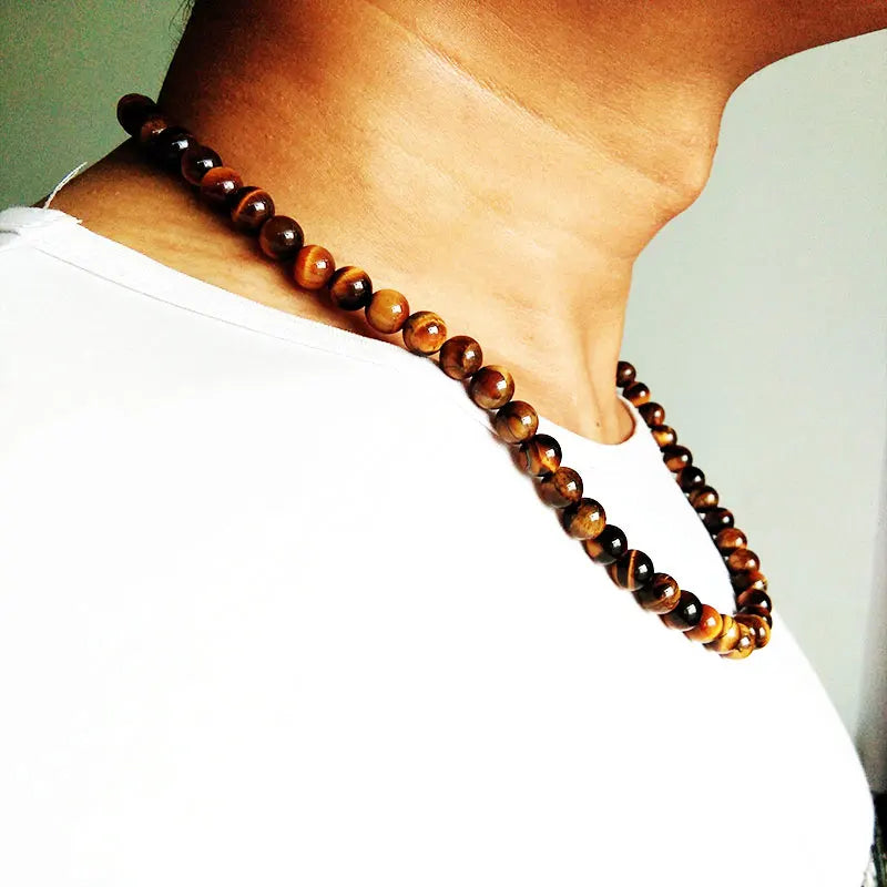 black bead necklace Yellow Tiger Eye Choker Rock Beads Necklace - MERGE.DAY.1.FREESTYLE