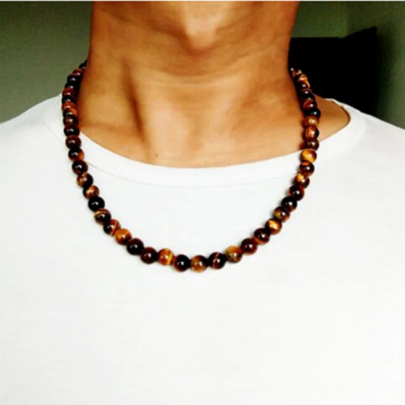 black bead necklace Yellow Tiger Eye Choker Rock Beads Necklace - MERGE.DAY.1.FREESTYLE