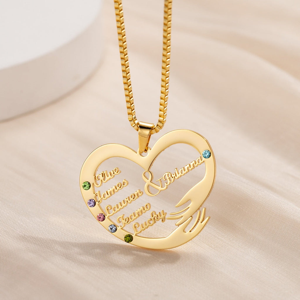 Custom Mom Necklace With Birthstones Personalized Heart Mother And Child Name Pendant - MERGE.DAY.1.FREESTYLE